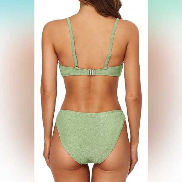 NWT Green Shimmer Bandeau Bathing Suit M - Picture 2 of 3